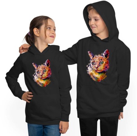 Hoodie Children's Hooded Sweatshirt - Cat in Oil Paint Look i114